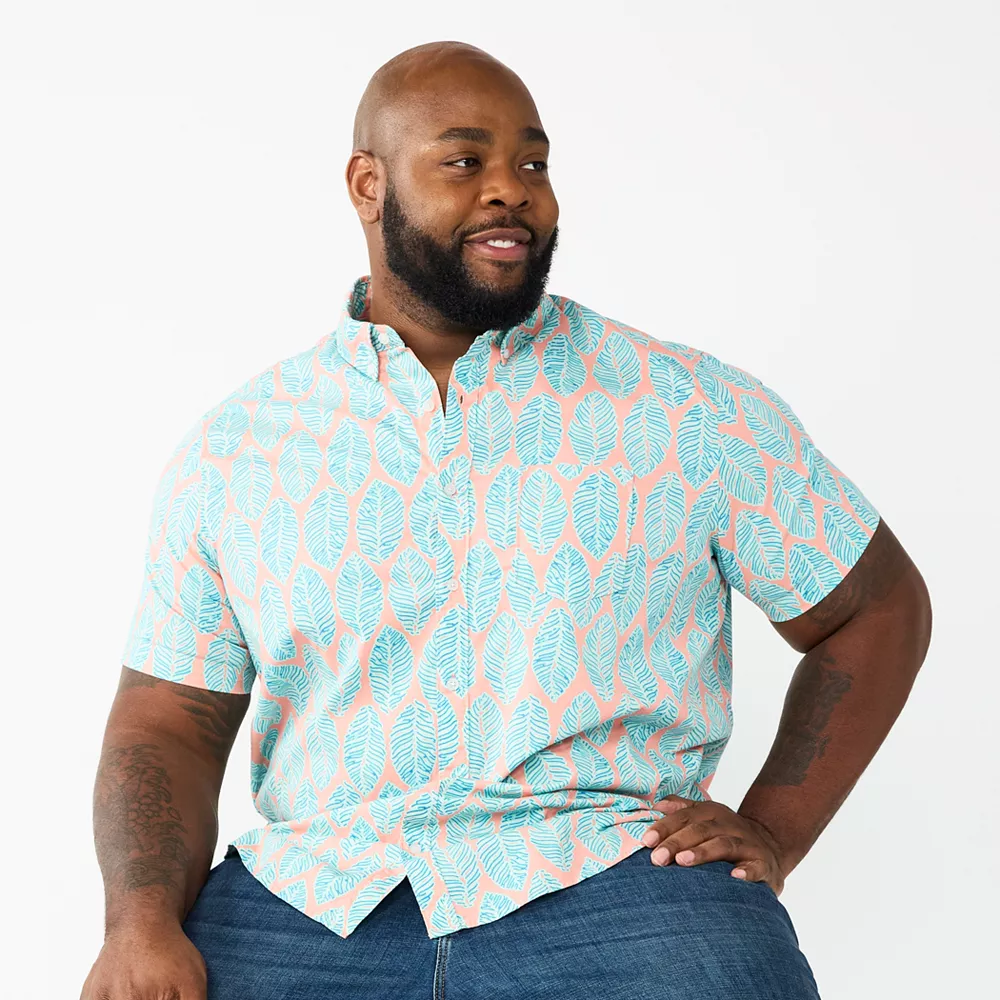 Big & Tall Sonoma Goods For Life® Poplin Button-Down Shirt Big & Tall Sonoma Goods For Life® Poplin Button-Down Shirt -Sonoma Goods For Life Shop 3974513 Pink Tropical Leaves