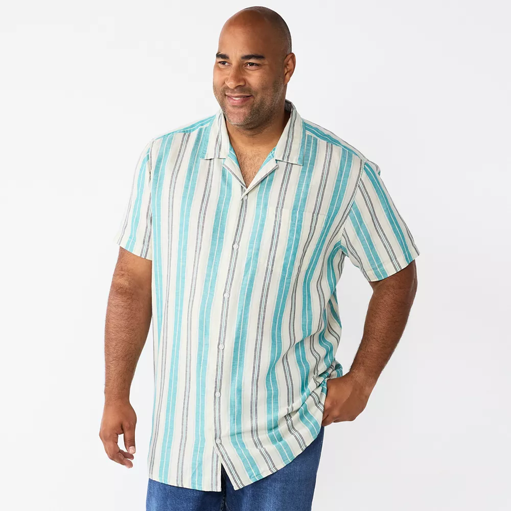 Big & Tall Sonoma Goods For Life® Camp Shirt Big & Tall Sonoma Goods For Life® Camp Shirt -Sonoma Goods For Life Shop 5548361 Teal Stripe