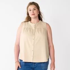 Plus Size Sonoma Goods For LifeĀ® Solid Ruffled Button-Front Tank