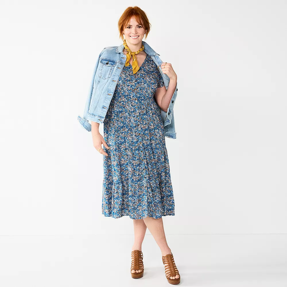 Women's Sonoma Goods For Life® Button Front Tiered Midi Dress Women's Sonoma Goods For Life® Button Front Tiered Midi Dress -Sonoma Goods For Life Shop 5579211 Blue Floral