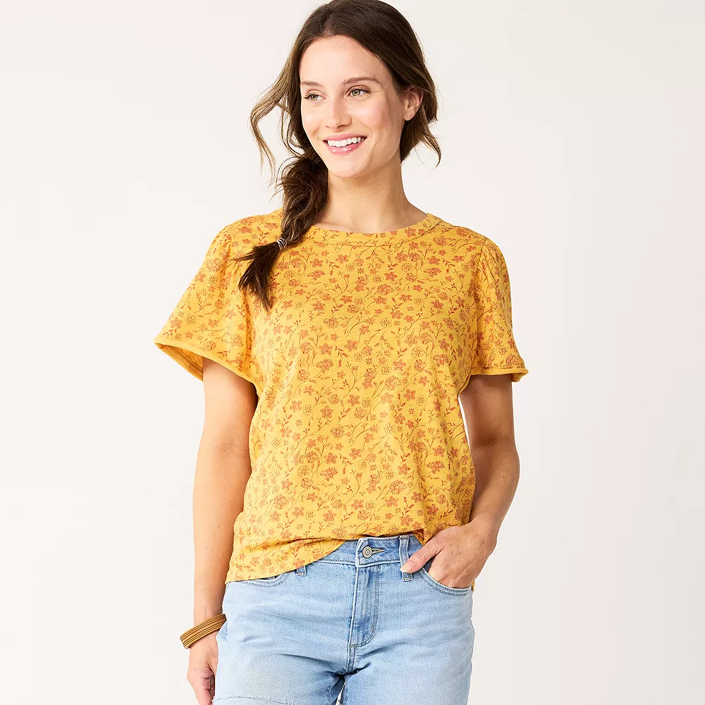 Women's Sonoma Goods For Life® Seamed Flutter Sleeve Top Women's Sonoma Goods For Life® Seamed Flutter Sleeve Top -Sonoma Goods For Life Shop 5611922 Gold Red Floral