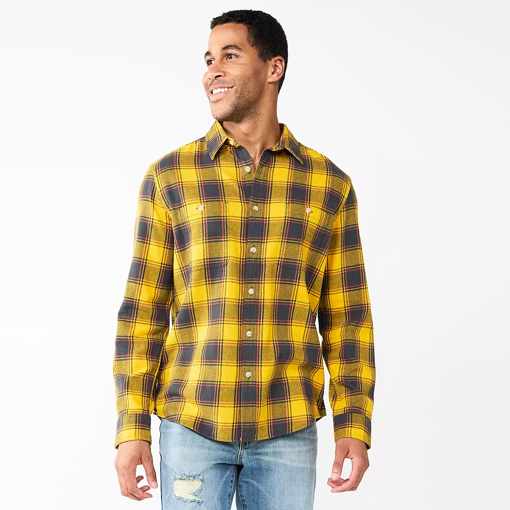 Men's Sonoma Goods For Life® Flannel Button-Down Shirt Men's Sonoma Goods For Life® Flannel Button-Down Shirt -Sonoma Goods For Life Shop 5624605 Gold Black Plaid