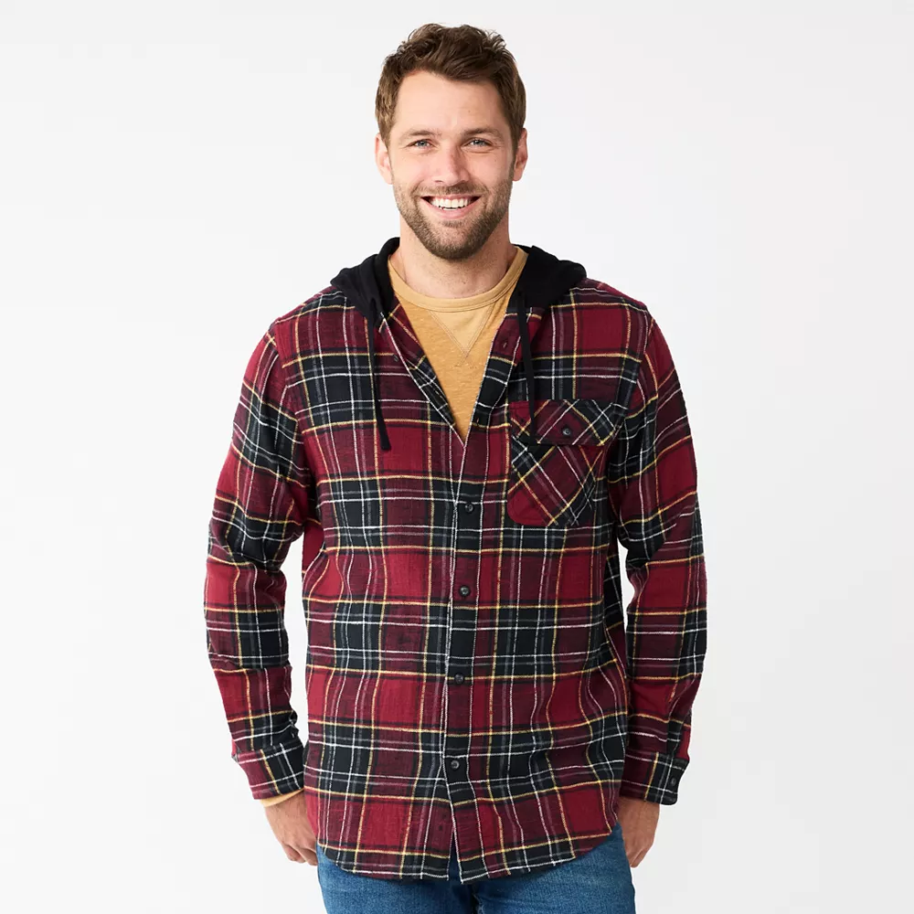 Men's Sonoma Goods For Life® Hooded Flannel Button-Down Shirt Men's Sonoma Goods For Life® Hooded Flannel Button-Down Shirt -Sonoma Goods For Life Shop 5640627 Burgundy Plaid
