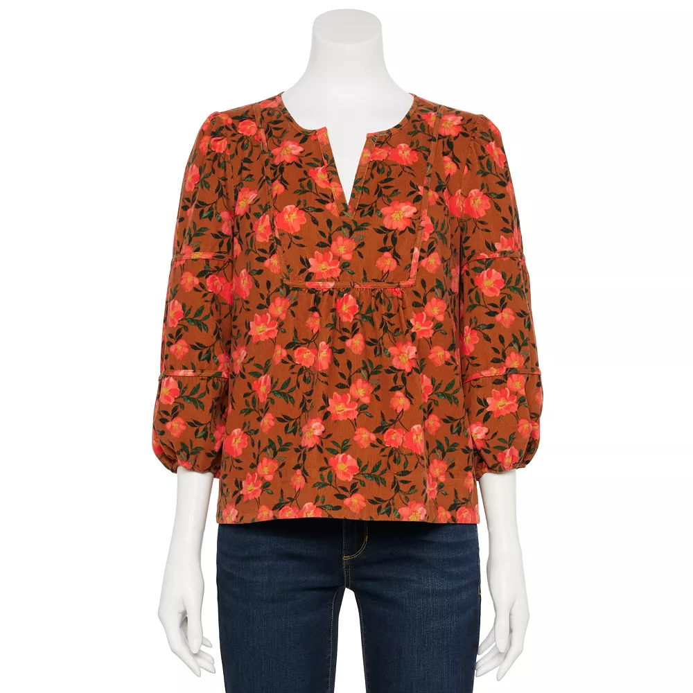 Petite Sonoma Goods For Life® Notchneck Sleeve Piecing Top Petite Sonoma Goods For Life® Notchneck Sleeve Piecing Top -Sonoma Goods For Life Shop 5664273 Brown Coral Floral