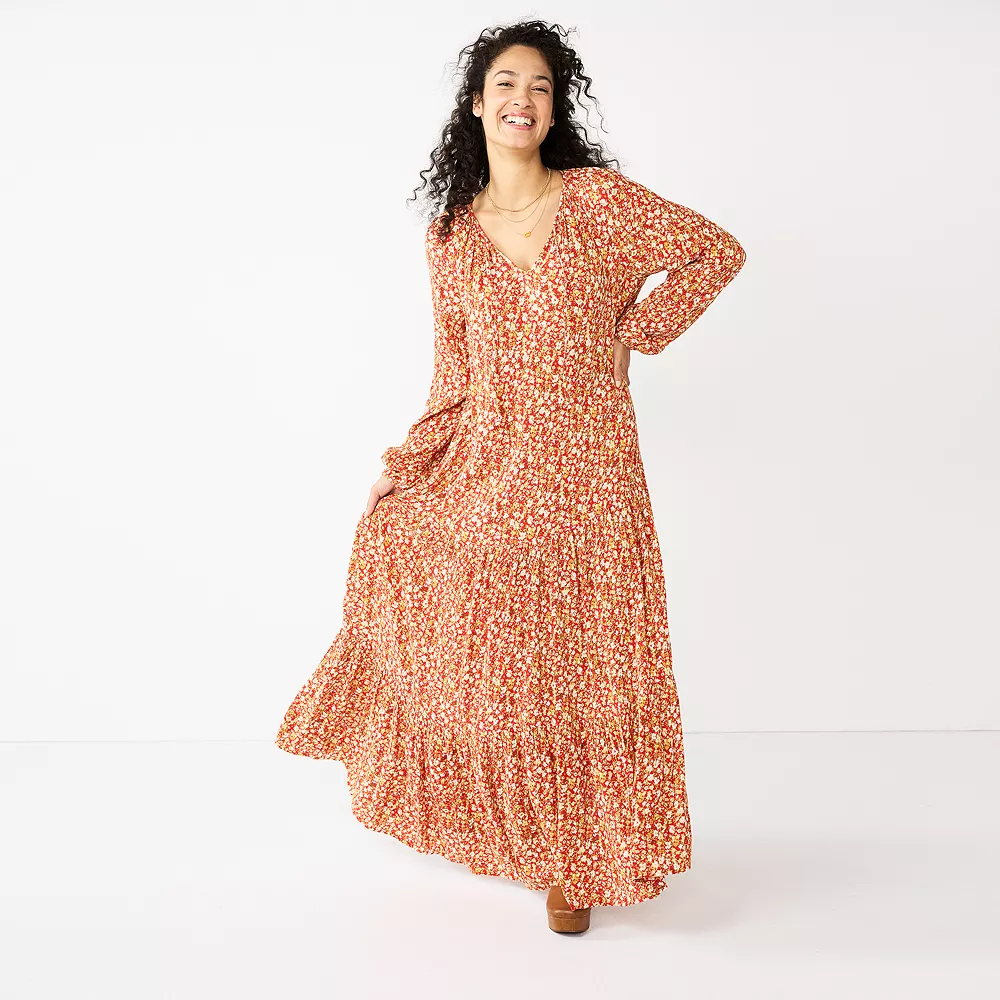 Petite Sonoma Goods For Life® Tiered Long Sleeve Maxi Dress Petite Sonoma Goods For Life® Tiered Long Sleeve Maxi Dress -Sonoma Goods For Life Shop 5664581 Red Multi Floral