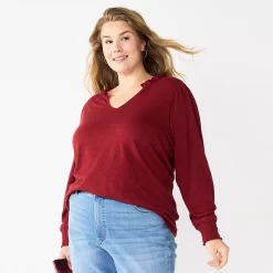 Plus Size Sonoma Goods For LifeĀ® Smocked Sleeve V-Neck Top