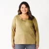 Plus Size Sonoma Goods For Life® Essential Long Sleeve Henley Top -Sonoma Goods For Life Shop 5690602 Olive