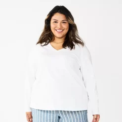 Plus Size Sonoma Goods For LifeĀ® Favorite Long Sleeve V-Neck Tee