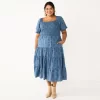 Plus Size Sonoma Goods For Life® Smocked Tiered Midi Dress -Sonoma Goods For Life Shop 5805883 Slate Blue Floral