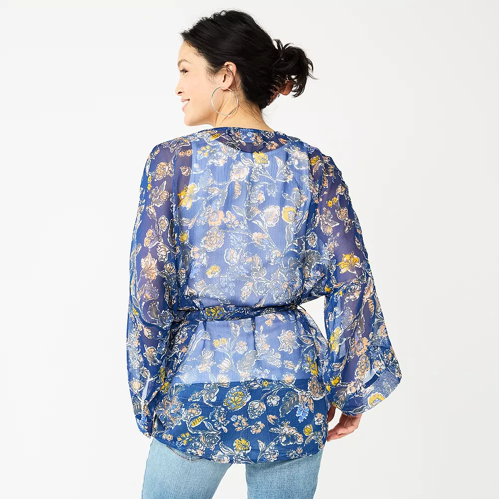 Women's Sonoma Goods For Life® Folk Bloom Short Belted Kimono Women's Sonoma Goods For Life® Folk Bloom Short Belted Kimono -Sonoma Goods For Life Shop 5878384 ALT