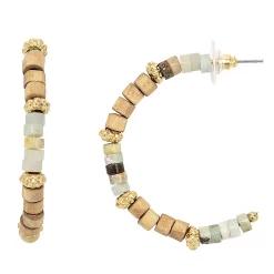 Sonoma Goods For Life® Gold Tone Green And Wood Beaded J Hoop Earrings