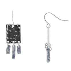 Sonoma Goods For Life® Silver Tone Hammered Square With Blue Stone Shaky Drop Earrings
