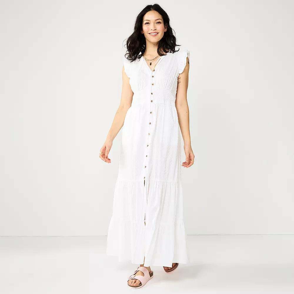 Women's Sonoma Goods For Life® Ruffle Sleeve Smocked Maxi Dress Women's Sonoma Goods For Life® Ruffle Sleeve Smocked Maxi Dress -Sonoma Goods For Life Shop 5921689 White