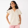 Women's Sonoma Goods For Life® Flutter Sleeve Y Neck Top -Sonoma Goods For Life Shop 5931514 Ecru Gingham