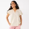 Petite Sonoma Goods For Life® Flutter Sleeve Y Neck Top -Sonoma Goods For Life Shop 5931515 Ecru Gingham