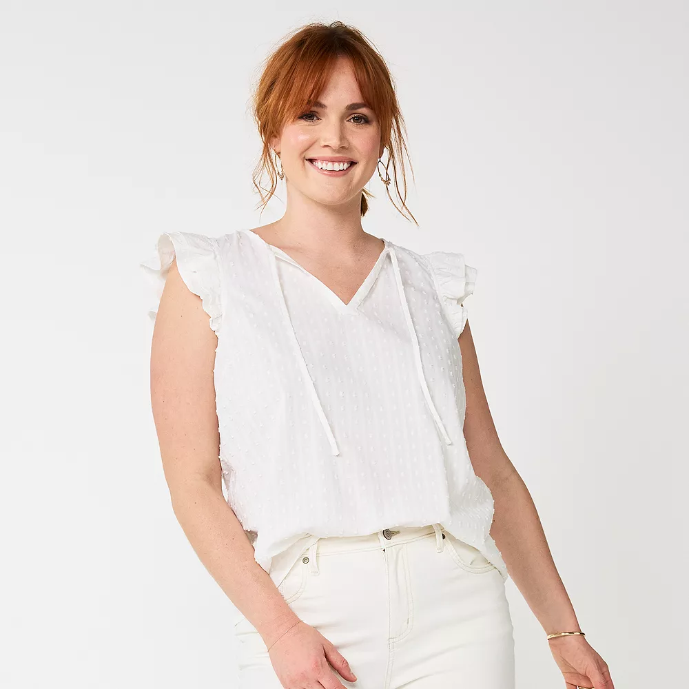 Women's Sonoma Goods For Life® Double Ruffle Shoulder Tank Women's Sonoma Goods For Life® Double Ruffle Shoulder Tank -Sonoma Goods For Life Shop 5953910 White