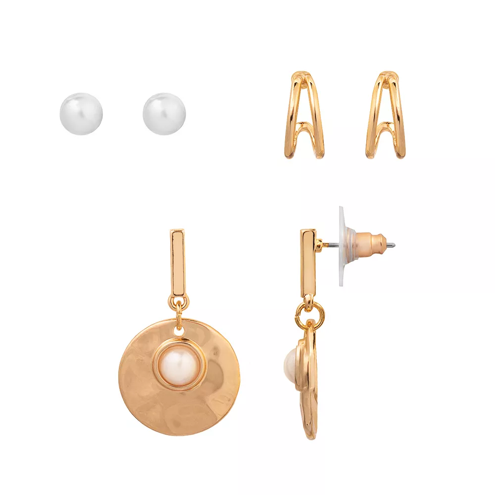 Sonoma Goods For Life® Gold Tone Simulated Pearl 3-Pack Stud & Hoop Earrings Set Sonoma Goods For Life® Gold Tone Simulated Pearl 3-Pack Stud & Hoop Earrings Set -Sonoma Goods For Life Shop 6067162